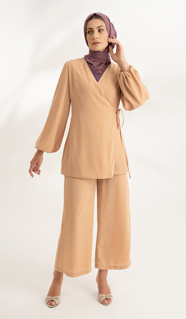 Ula Loose Flowy Stretch Waist Wide Leg Pants - Caramel