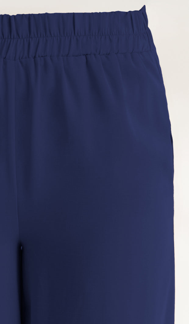 Pantalon ample à jambe large et fluide à taille extensible Ula - Bleu Lapis