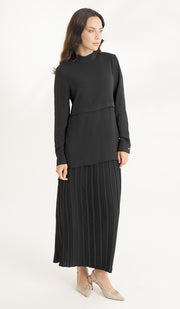 Valia Pleated Long Maxi Skirt - Black