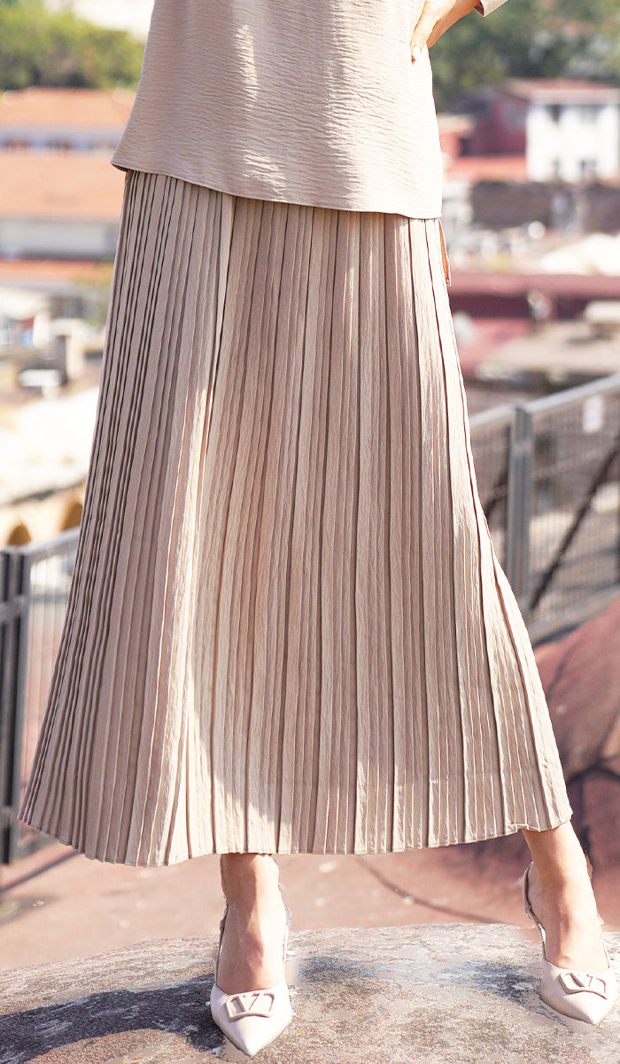 Valia Latte Beige Pleated Long Maxi Skirt | Modest Skirts
