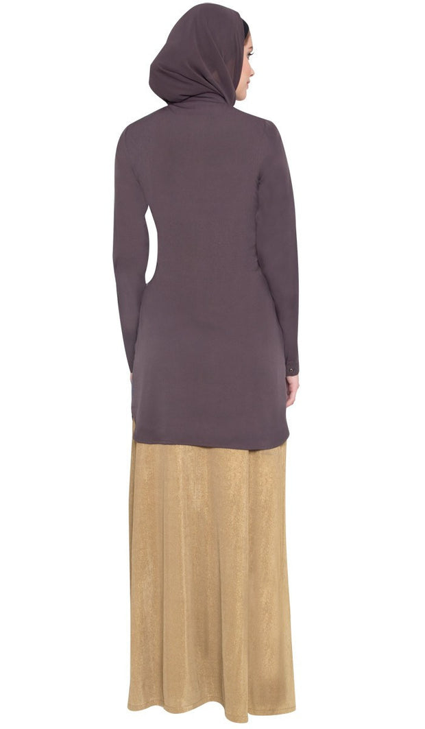 Wow Hand Beaded Formal Long Tunic - Granite - ARTIZARA.COM