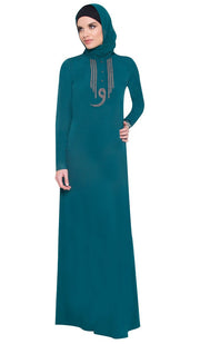 Wow Long Sleeve Modest Muslim Formal Abaya Dress - Teal Green - ARTIZARA.COM