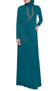 Wow Long Sleeve Modest Muslim Formal Abaya Dress - Teal Green - ARTIZARA.COM