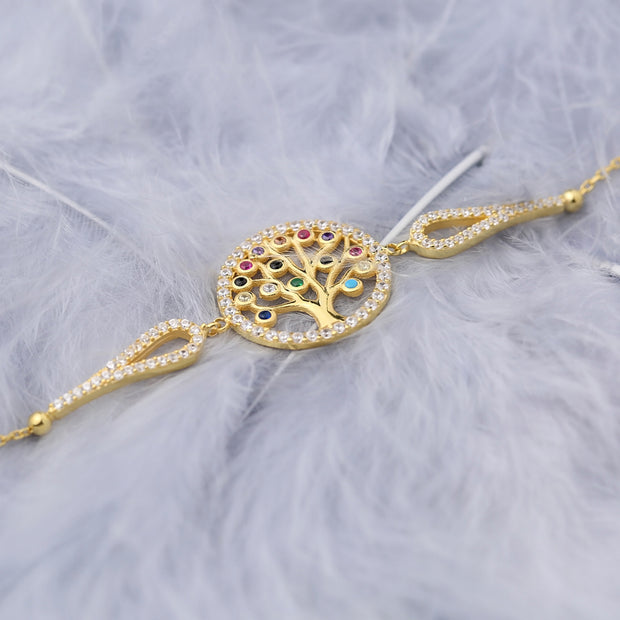 Zori Sterling Silver Tree of Life Adjustable Charm Bracelet - Gold