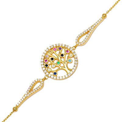 Zori Sterling Silver Tree of Life Adjustable Charm Bracelet - Gold