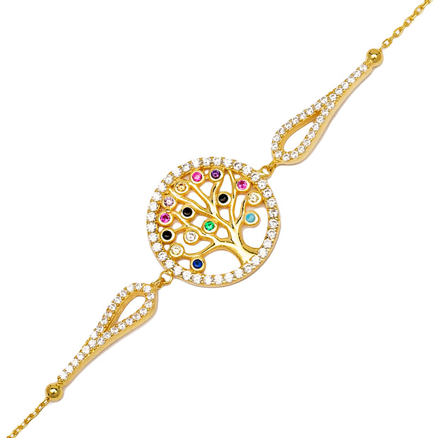 Zori Sterling Silver Tree of Life Adjustable Charm Bracelet - Gold