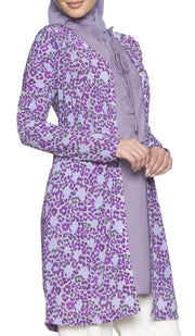 Adair Light Longline Modest Stretch Cardigan Jacket - Purple - ARTIZARA.COM