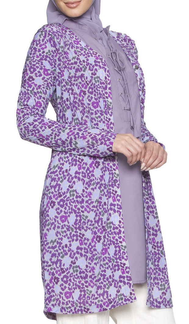 Adair Light Longline Modest Stretch Cardigan Jacket - Purple - ARTIZARA.COM