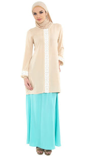 Izzah Gathered Long Maxi Skirt- Aqua - ARTIZARA.COM