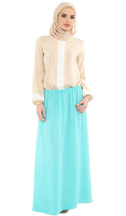 Izzah Gathered Long Maxi Skirt- Aqua - ARTIZARA.COM