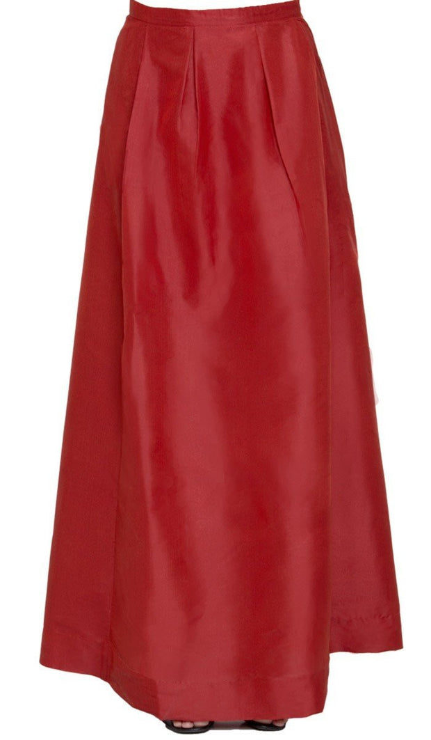 Anja Pleated Iridescent Long Maxi Skirt - Burnt Orange - ARTIZARA.COM