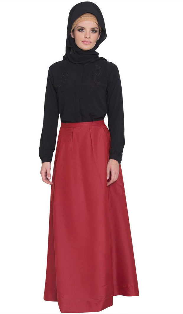 Anja Pleated Iridescent Long Maxi Skirt - Burnt Orange - ARTIZARA.COM