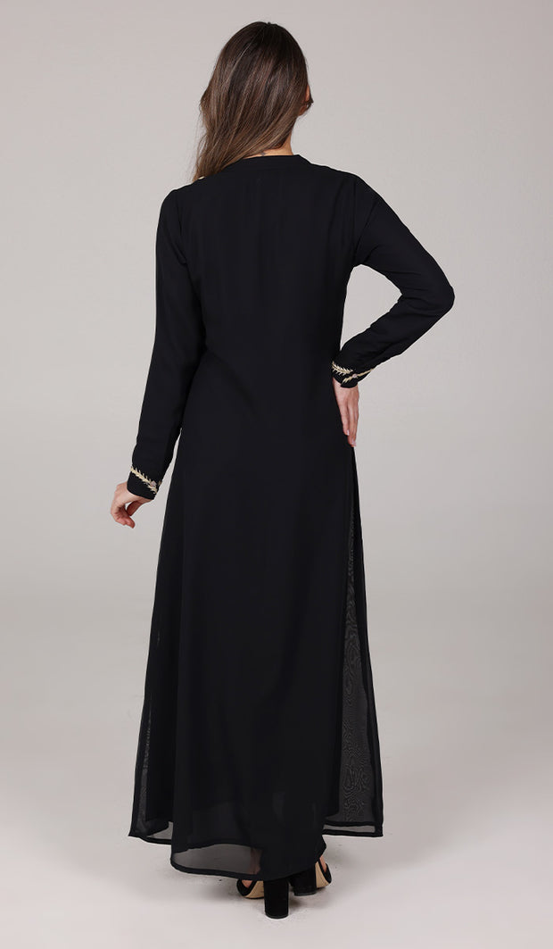 Anjum Modest Long Formal Embroidered Maxi Dress - Black