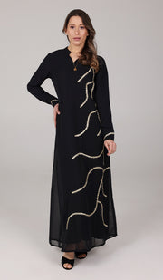 Robe longue brodée formelle modeste Anjum - Noir