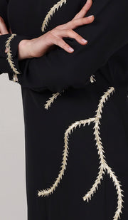 Anjum Modest Long Formal Embroidered Maxi Dress - Black