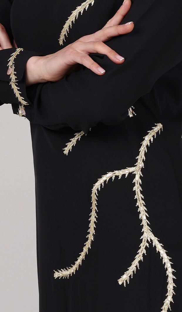 Anjum Modest Long Formal Embroidered Maxi Dress - Black