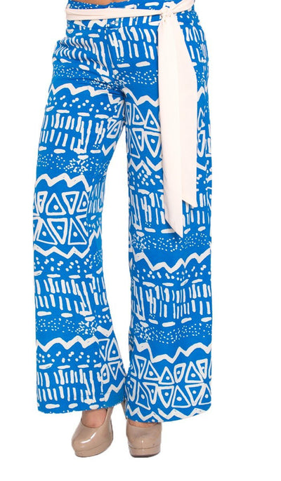 Blue and Off White Printed Wide Leg Palazzo Pants - ARTIZARA.COM