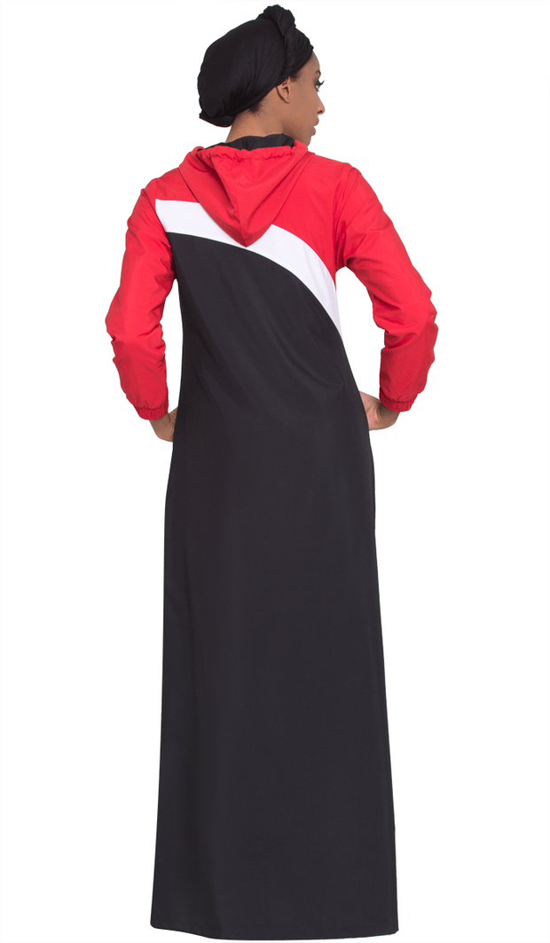 Celia Hooded Long Sport Maxi - Black/Red - ARTIZARA.COM