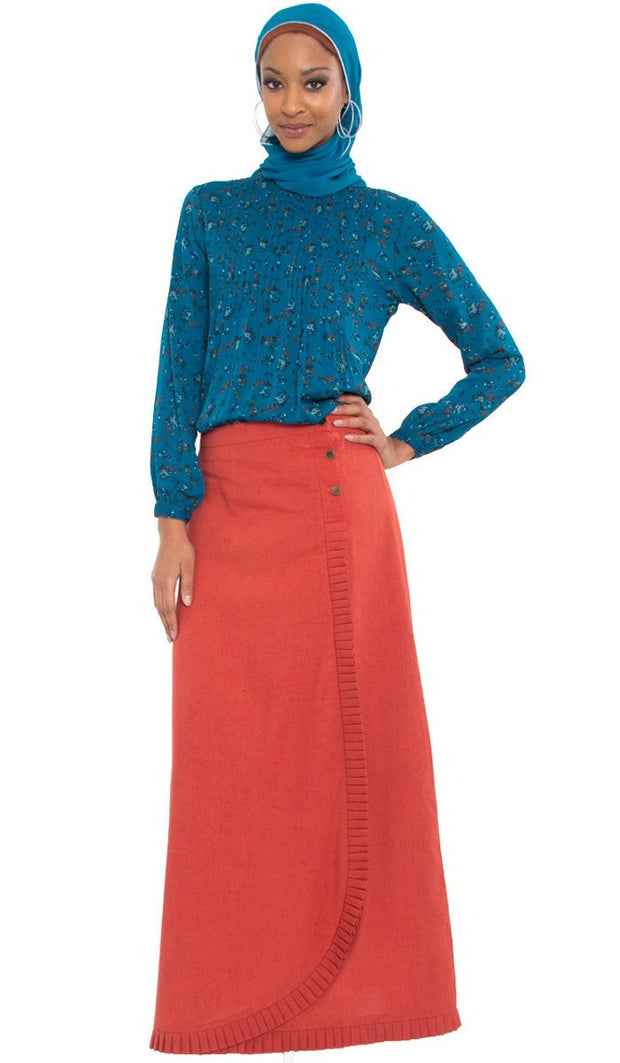 Elisa Ruffle Edge Long Maxi Skirt - Rust - ARTIZARA.COM
