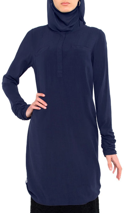 Falisha Long Modest Muslim Tunic  - Navy - ARTIZARA.COM