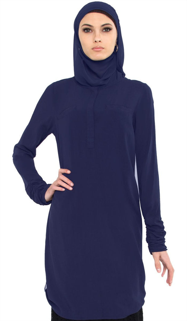 Falisha Long Modest Muslim Tunic  - Navy - ARTIZARA.COM