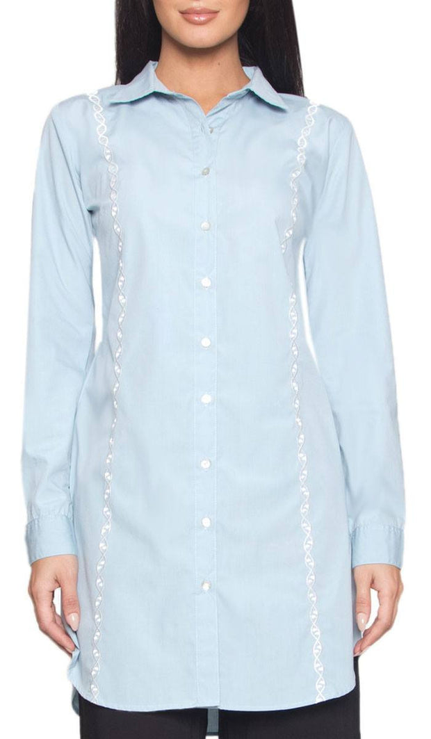 Geneve Fine Cotton Buttondown Modest Shirt - Sky - ARTIZARA.COM