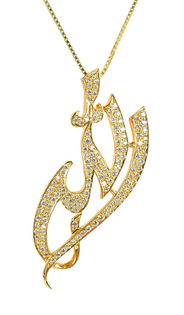22k Goldplated Sterling Silver Pave Diamond-Look Allah Necklace - ARTIZARA.COM