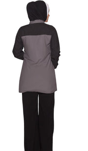 Elian Long Lightweight Modest Muslim Sport Jacket - Grey/Black - ARTIZARA.COM