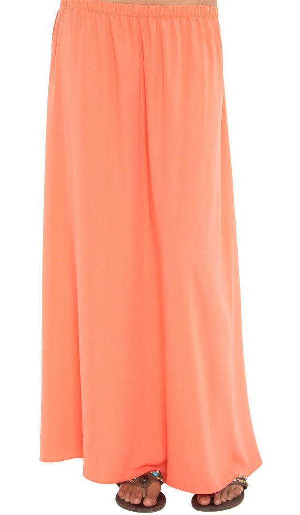 Izzah Gathered Long Maxi Skirt- Coral - ARTIZARA.COM