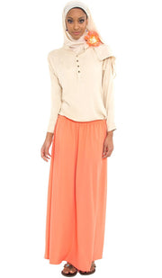 Izzah Gathered Long Maxi Skirt- Coral - ARTIZARA.COM