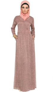 Kulus Abstract Print Chiffon Maxi Dress Abaya - Mocha - ARTIZARA.COM