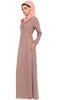 Kulus Abstract Print Chiffon Maxi Dress Abaya - Mocha - ARTIZARA.COM