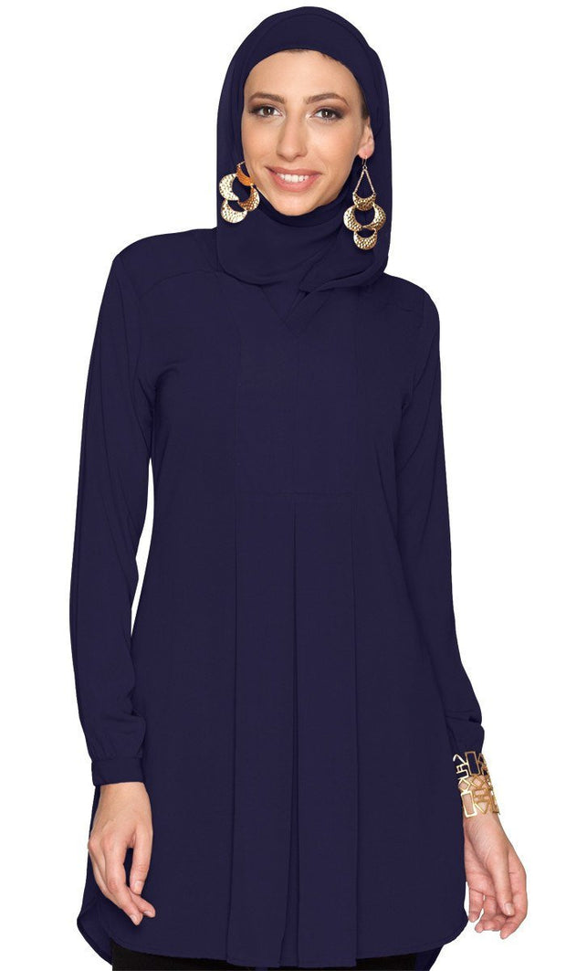 Robe tunique longue modeste Leah - Marine foncé - Vente finale