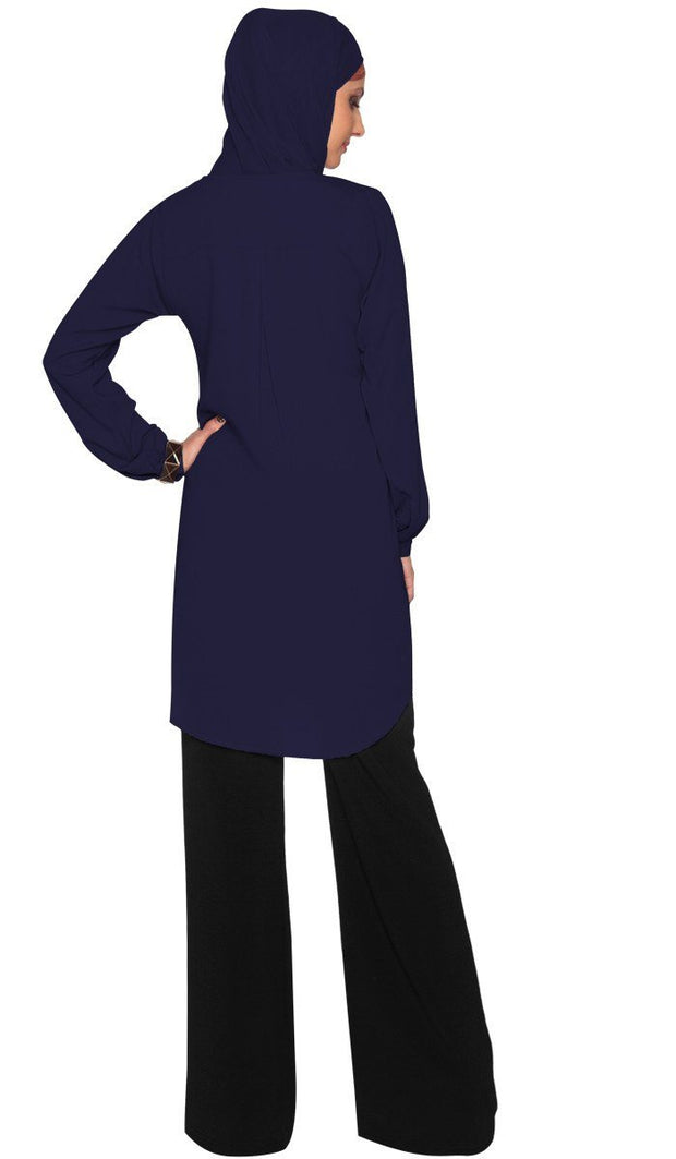 Robe tunique longue modeste Leah - Marine foncé - Vente finale