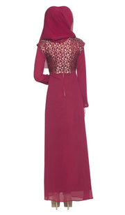 Marcella Long Sleeve Modest Muslim Formal Evening Dress - Maroon - ARTIZARA.COM