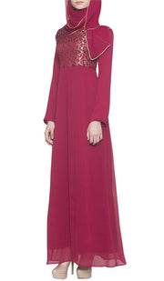 Marcella Long Sleeve Modest Muslim Formal Evening Dress - Maroon - ARTIZARA.COM