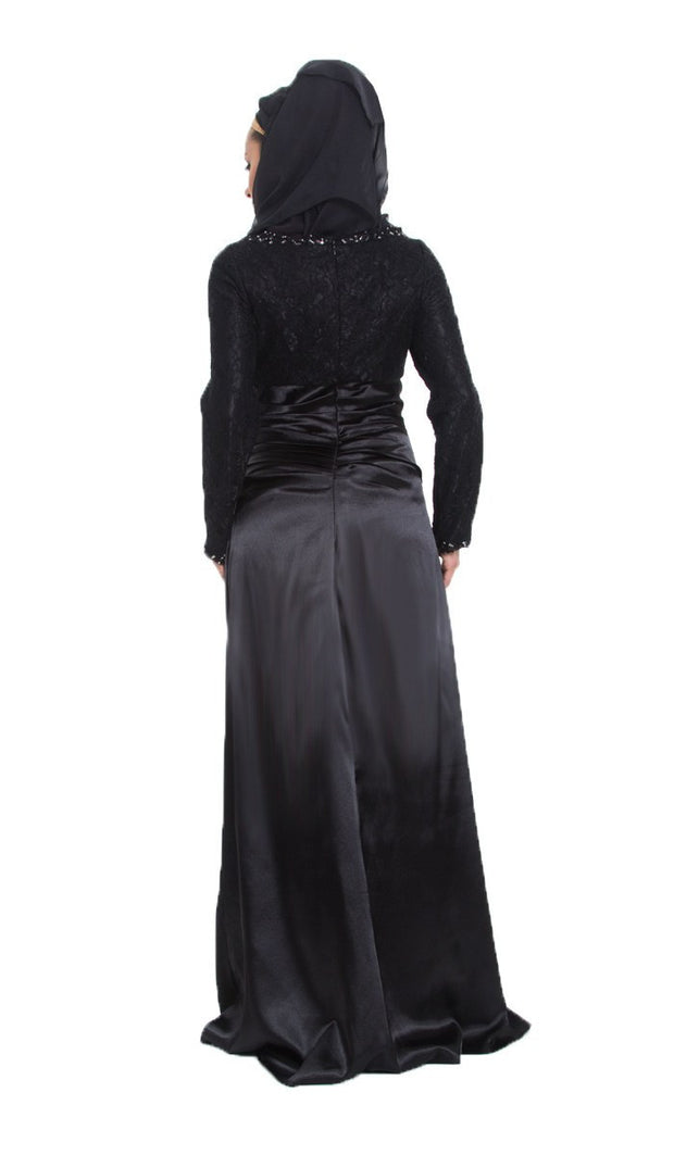 Maria Long Sleeve Silk Modest Muslim Formal Evening Dress - Black - ARTIZARA.COM