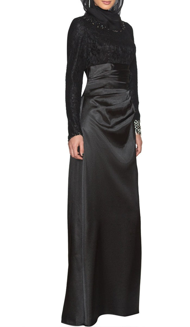 Maria Long Sleeve Silk Modest Muslim Formal Evening Dress - Black - ARTIZARA.COM