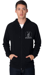 Unisex Zip-Front Peace V Sign Hoodie  - Black - ARTIZARA.COM