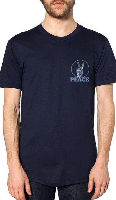 Mens Peace V Sign Short Sleeve Designer Tee - Navy - ARTIZARA.COM