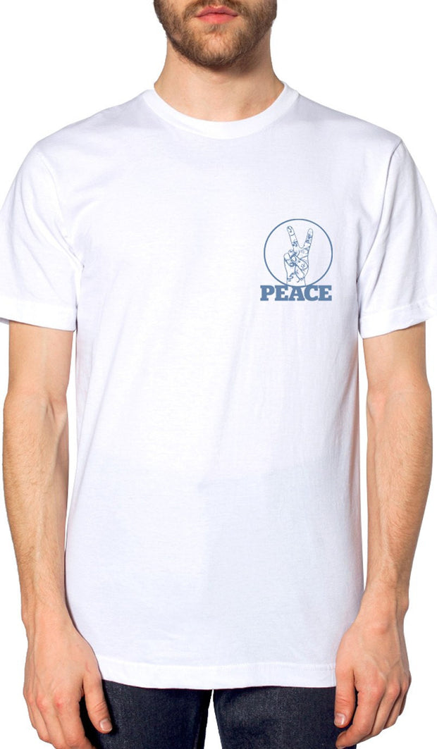 Mens Peace V Sign Short Sleeve Designer Tee - White - ARTIZARA.COM