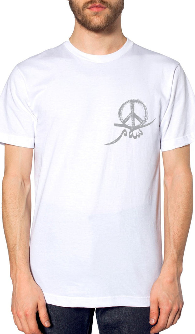 Mens Peace Short Sleeve Designer Tee - White - ARTIZARA.COM