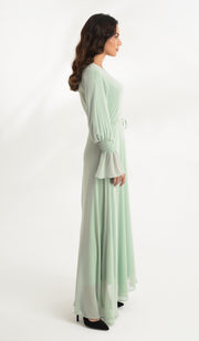 Merve Modest Long Chiffon Maxi Dress - Seafoam