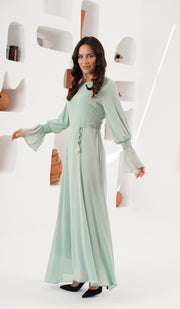 Merve Modest Long Chiffon Maxi Dress - Seafoam