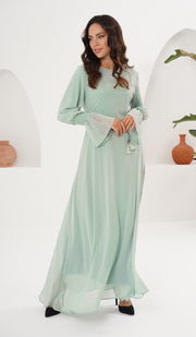 Merve Modest Long Chiffon Maxi Dress - Seafoam