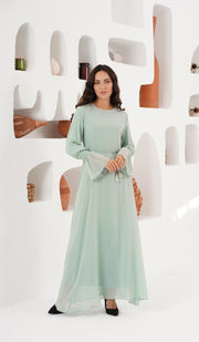 Merve Modest Long Chiffon Maxi Dress - Seafoam