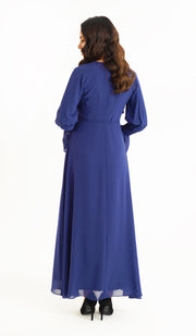 Robe longue longue modeste en mousseline Merve - Saphir