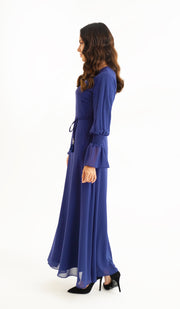 Merve Modest Long Chiffon Maxi Dress - Sapphire