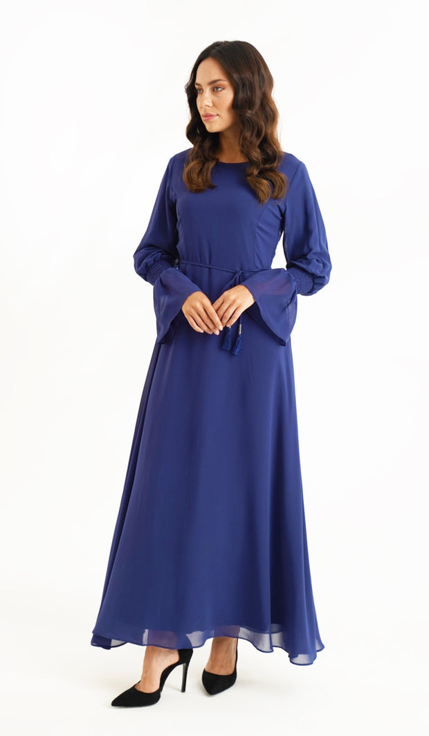 Merve Sapphire Blue Chiffon Modest Long Maxi Dress | Modest Muslim ...