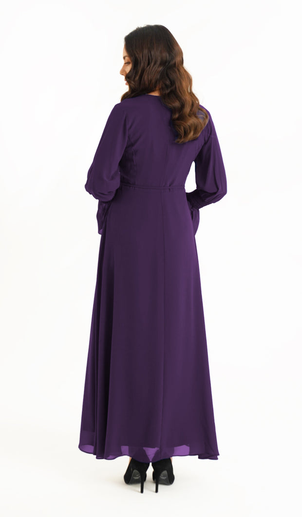 Merve Modest Long Chiffon Maxi Dress - Orchid